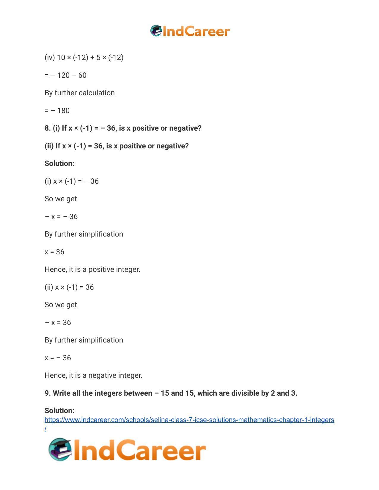 Selina Class 7 ICSE Solutions Mathematics : Chapter 1- Integers - Page 69