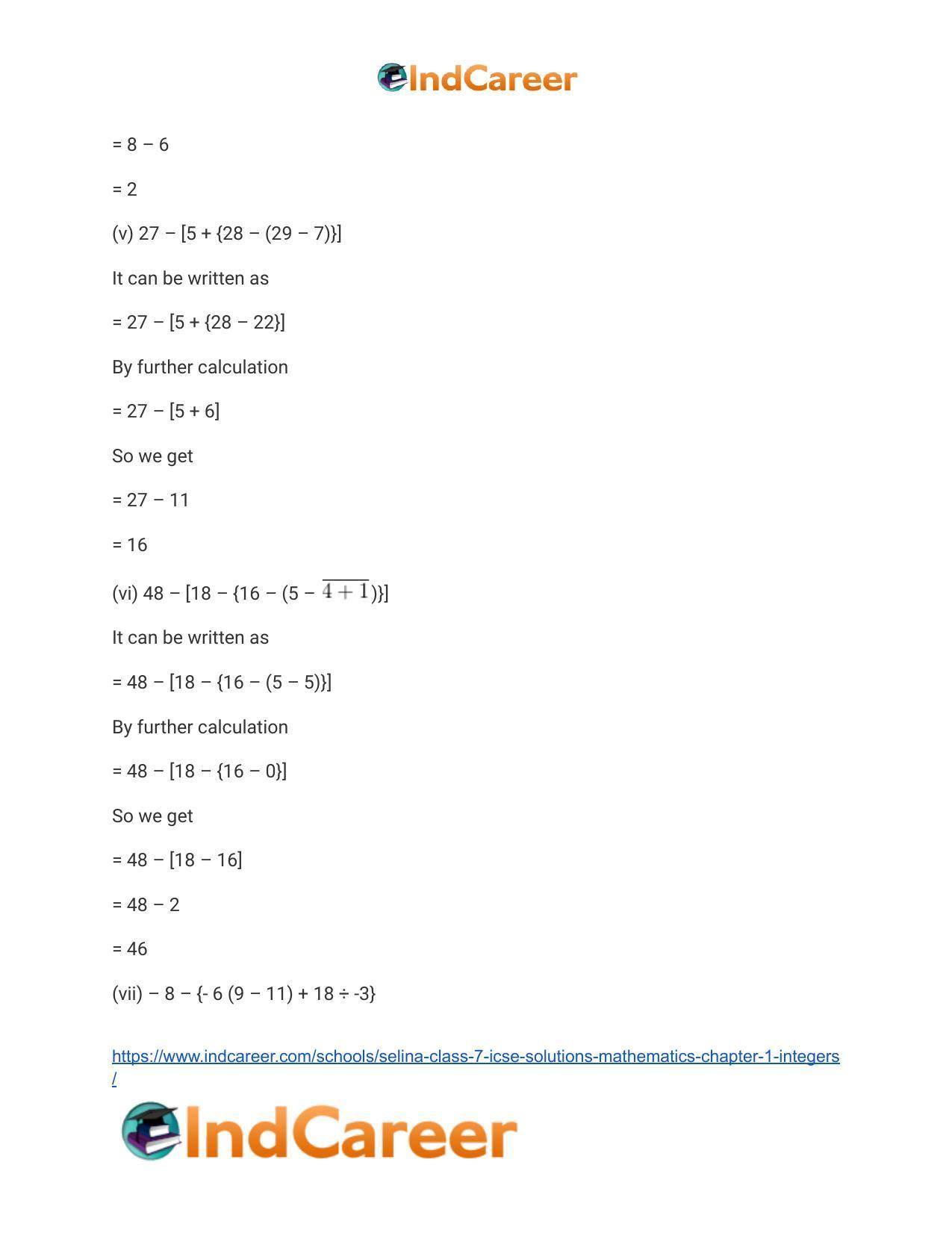 Selina Class 7 ICSE Solutions Mathematics : Chapter 1- Integers - Page 72