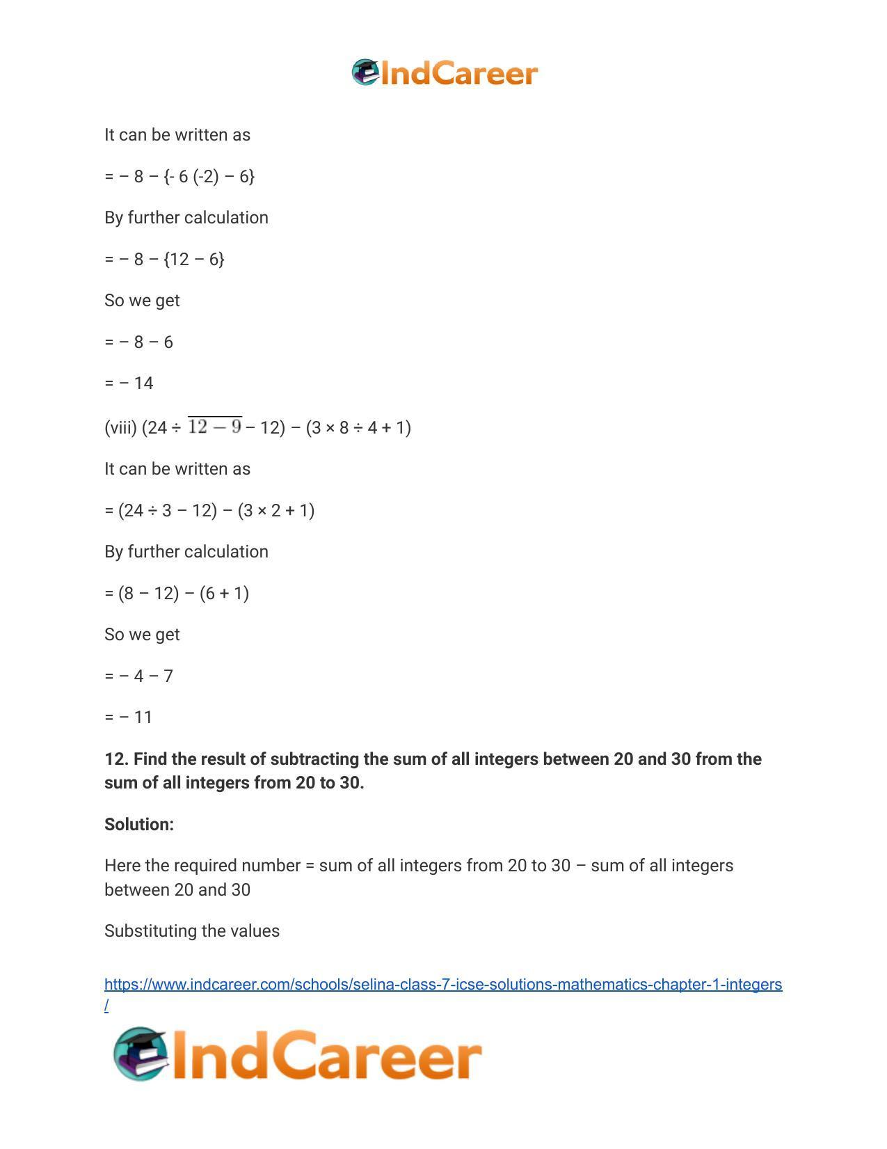 Selina Class 7 ICSE Solutions Mathematics : Chapter 1- Integers - Page 73
