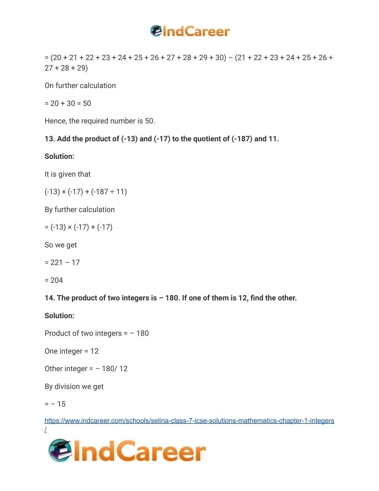 Selina Class 7 ICSE Solutions Mathematics : Chapter 1- Integers - Page 74
