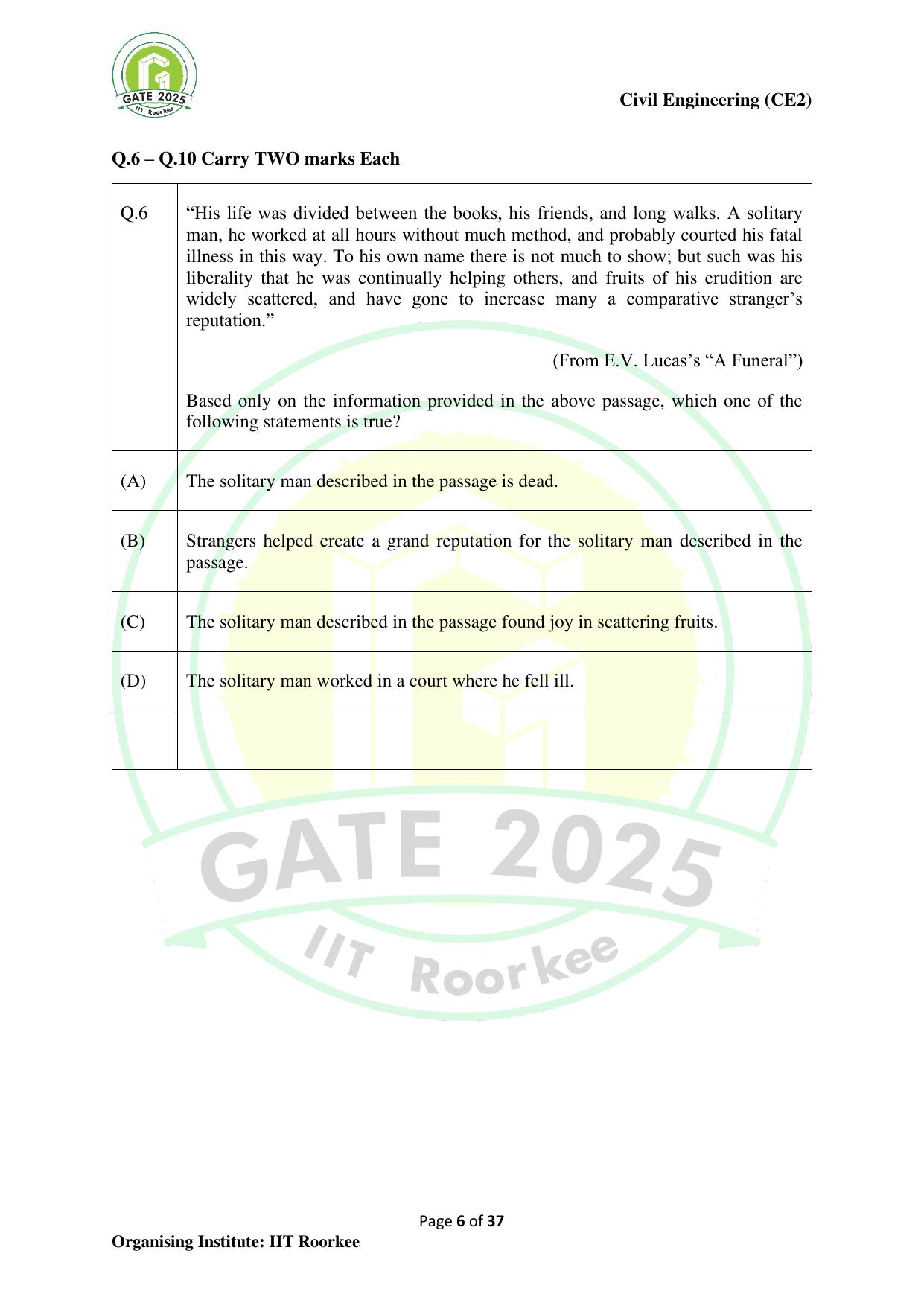 GATE 2025 Civil Engineering (CE-2) (Afternoon) Question Paper - Page 6