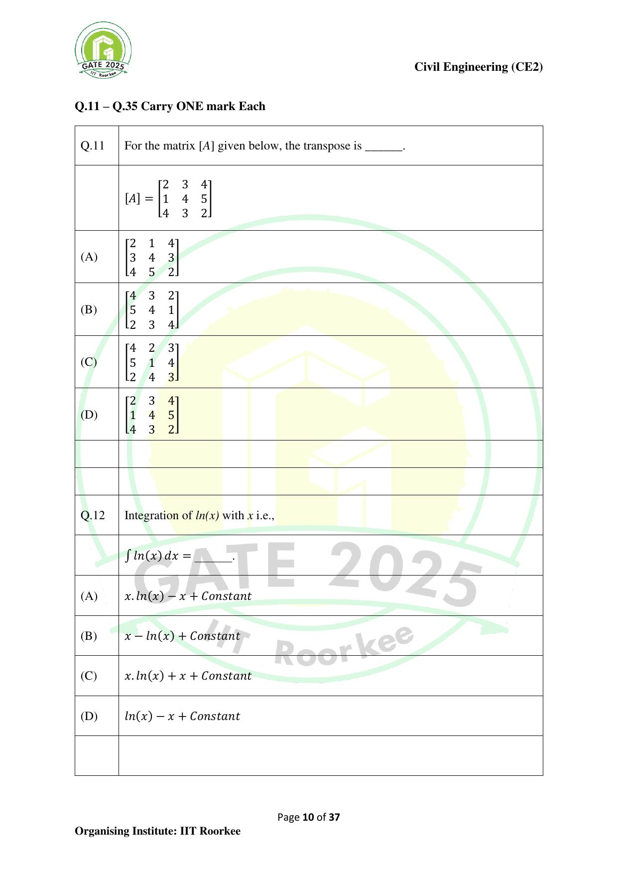 GATE 2025 Civil Engineering (CE-2) (Afternoon) Question Paper - Page 10
