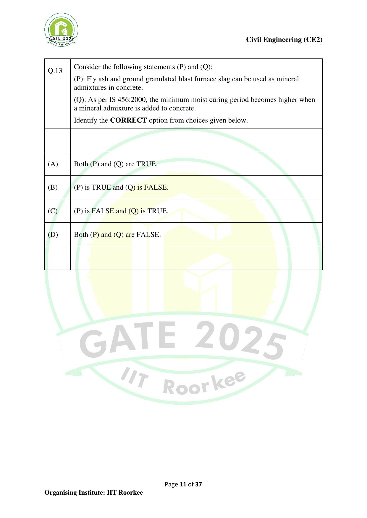 GATE 2025 Civil Engineering (CE-2) (Afternoon) Question Paper - Page 11