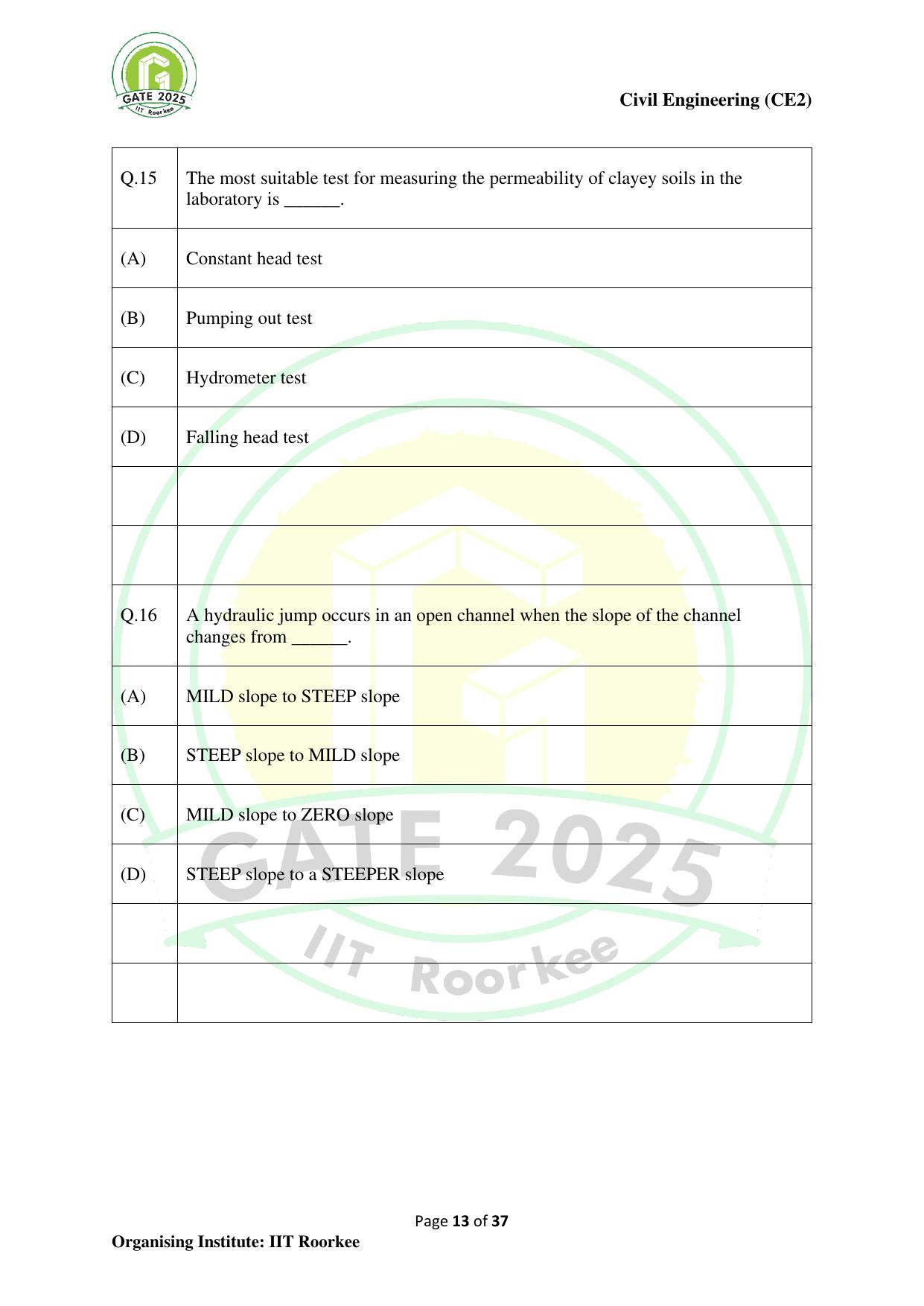 GATE 2025 Civil Engineering (CE-2) (Afternoon) Question Paper - Page 13