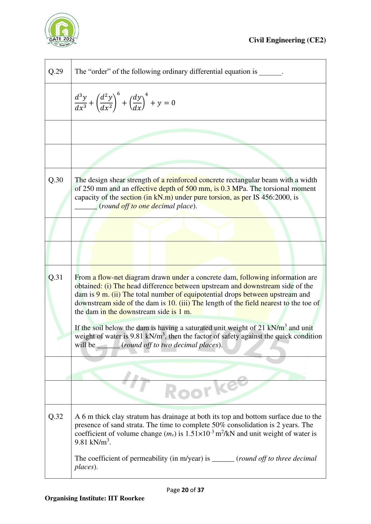 GATE 2025 Civil Engineering (CE-2) (Afternoon) Question Paper - Page 20
