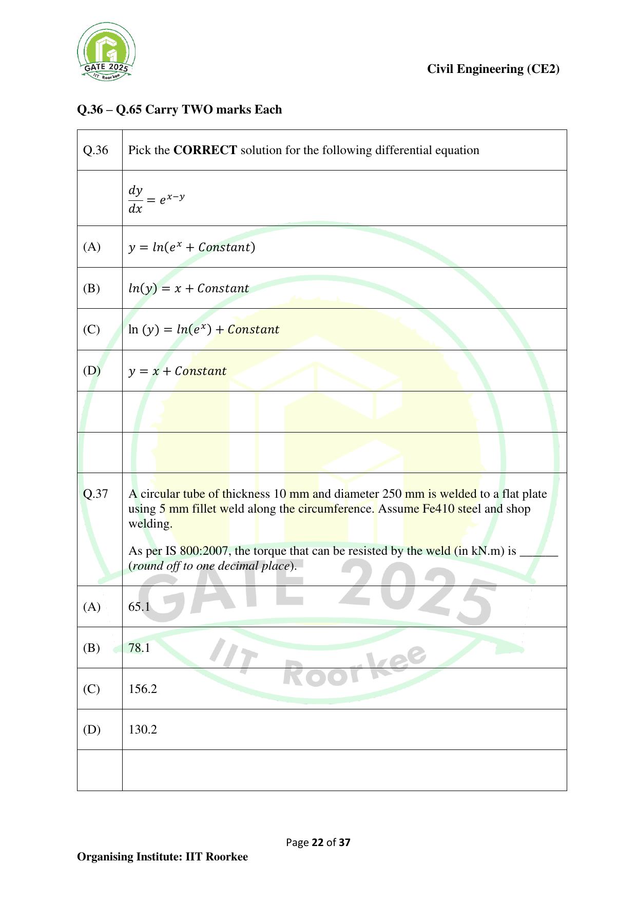 GATE 2025 Civil Engineering (CE-2) (Afternoon) Question Paper - Page 22
