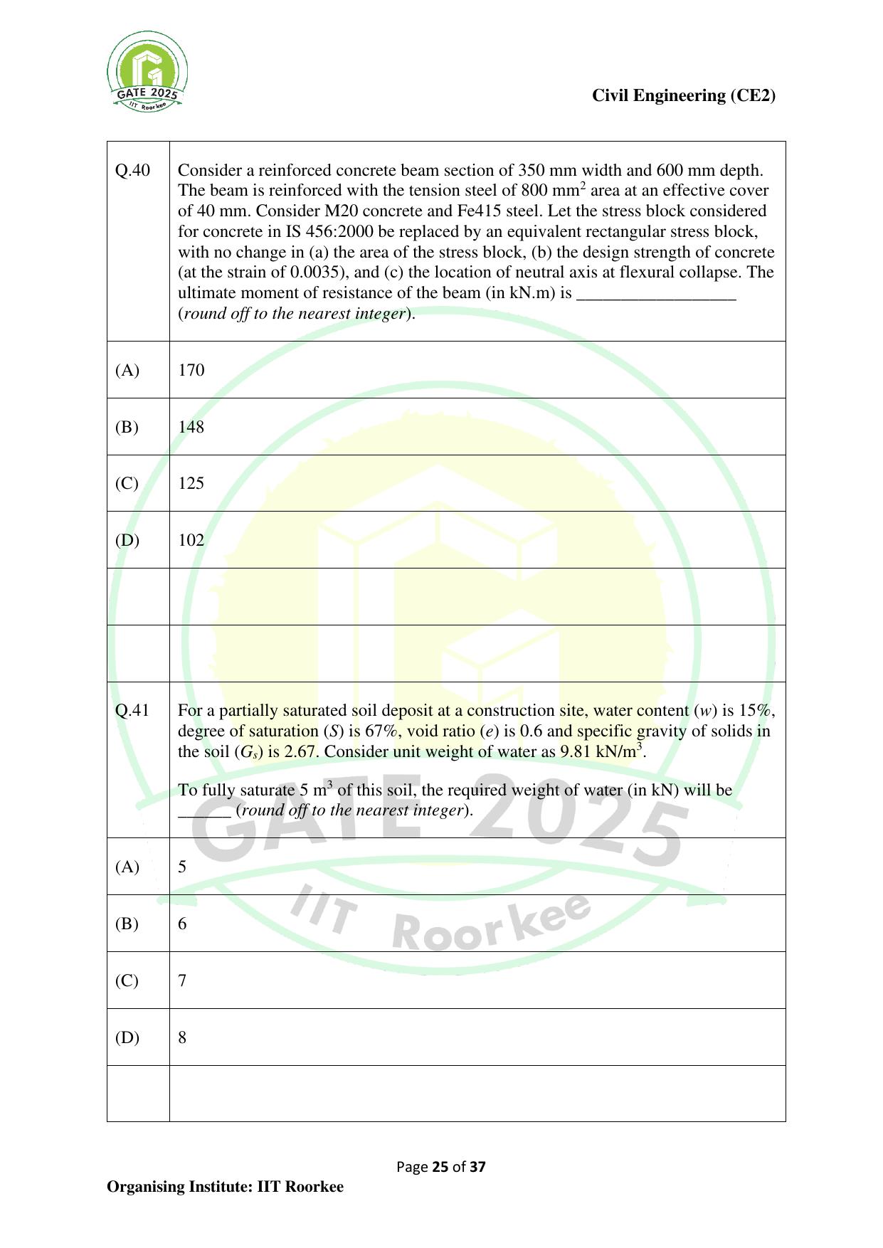 GATE 2025 Civil Engineering (CE-2) (Afternoon) Question Paper - Page 25
