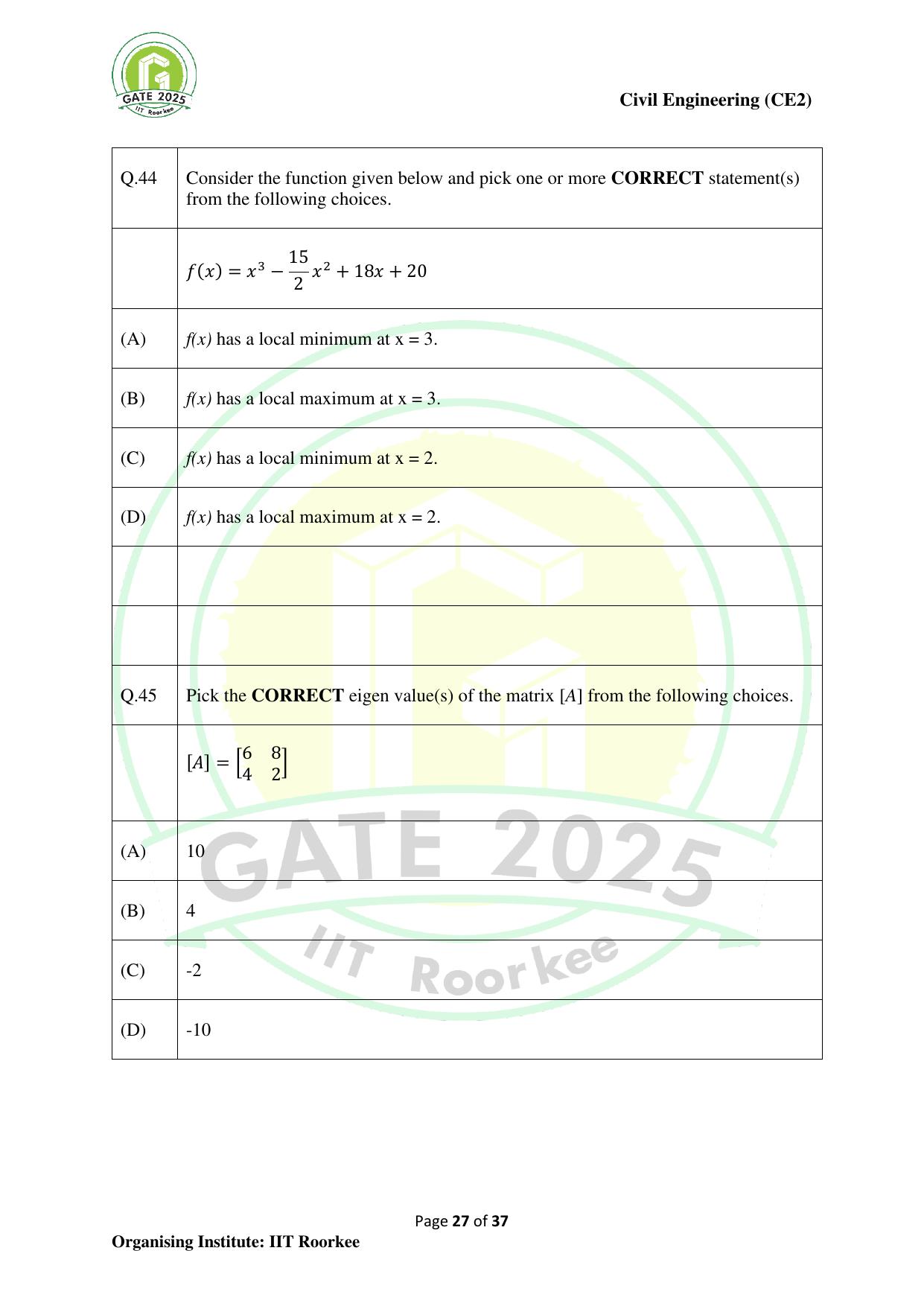 GATE 2025 Civil Engineering (CE-2) (Afternoon) Question Paper - Page 27