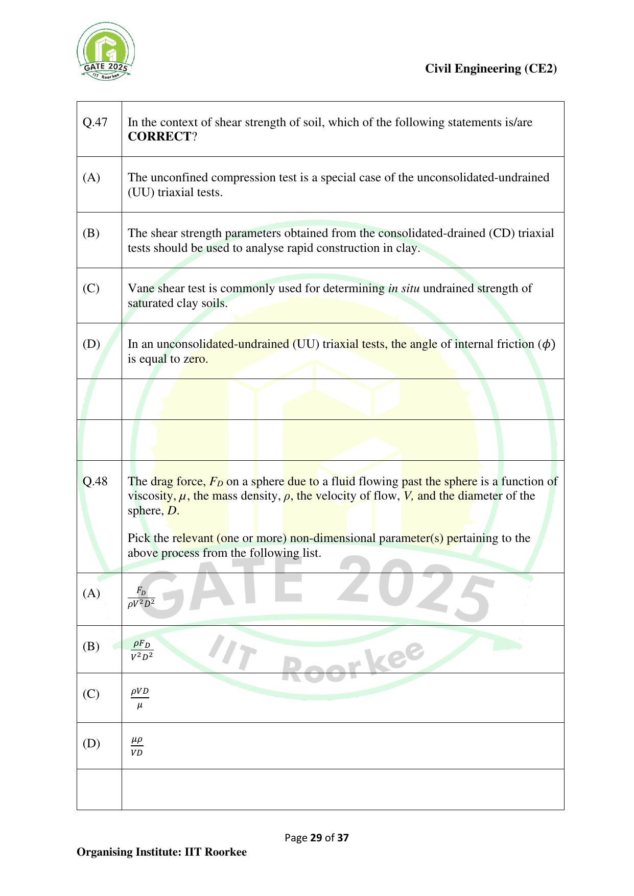 GATE 2025 Civil Engineering (CE-2) (Afternoon) Question Paper - Page 29