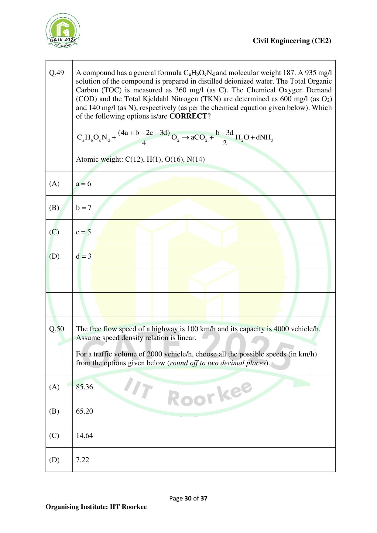 GATE 2025 Civil Engineering (CE-2) (Afternoon) Question Paper - Page 30