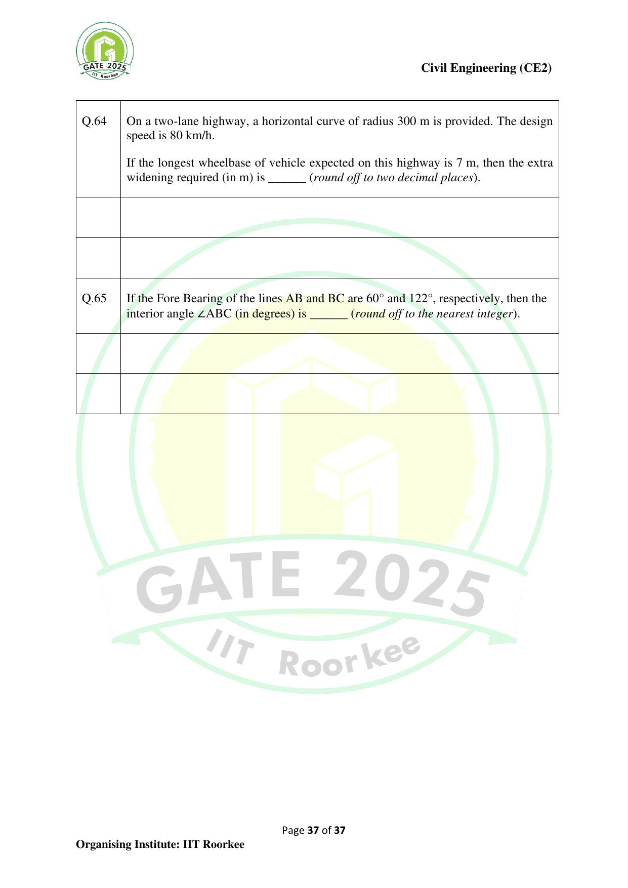 GATE 2025 Civil Engineering (CE-2) (Afternoon) Question Paper - Page 37