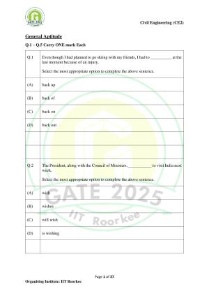GATE 2025 Civil Engineering (CE-2) (Afternoon) Question Paper