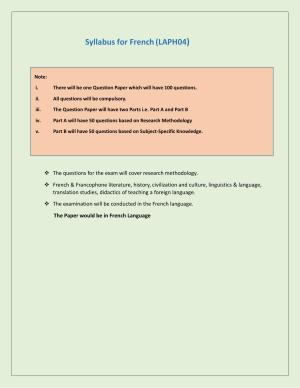 NTA PhD Entrance Exam French Syllabus