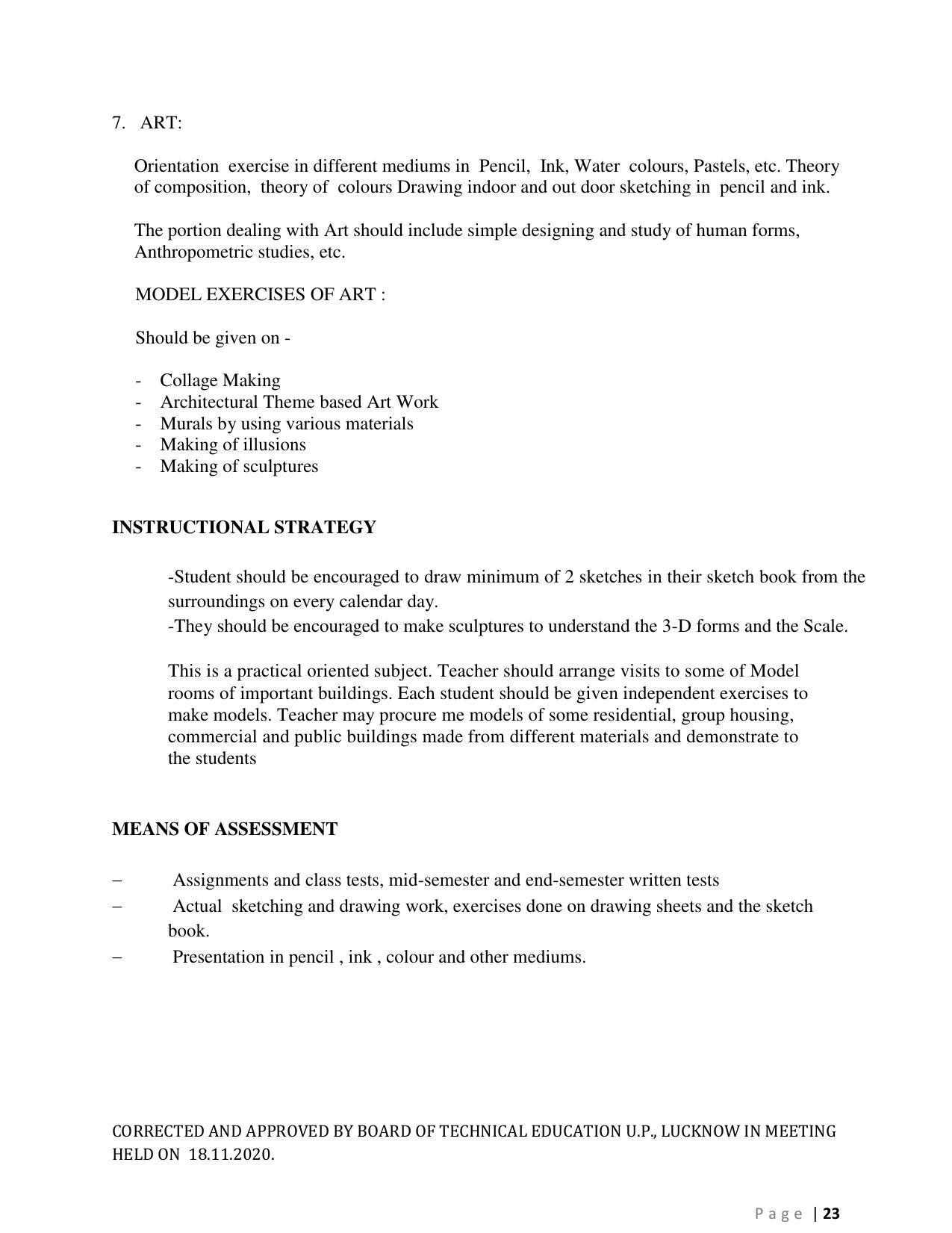 SYLLABUS FOR FIRST SEMESTER SESSION (2020-2021) - SIX SEMESTER DIPLOMA COURSE IN ARCHITECTURAL ASSISTANTSHIP - Page 23