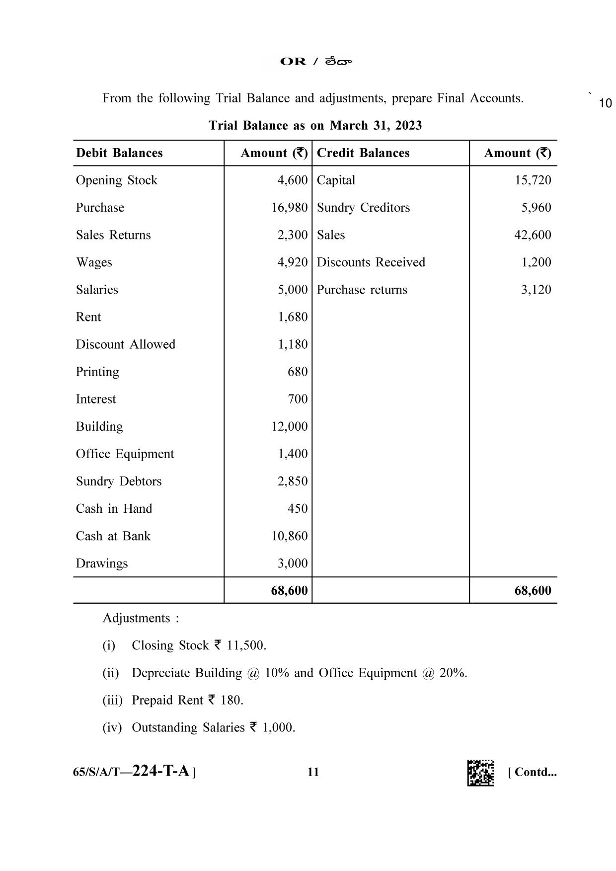 NIOS 2023 Class 10 Accountancy (Telegu) Question Paper - Page 11