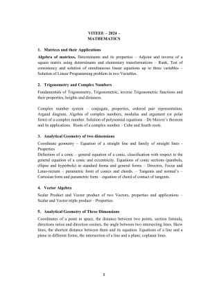 VITEEE 2024 Mathematics Syllabus