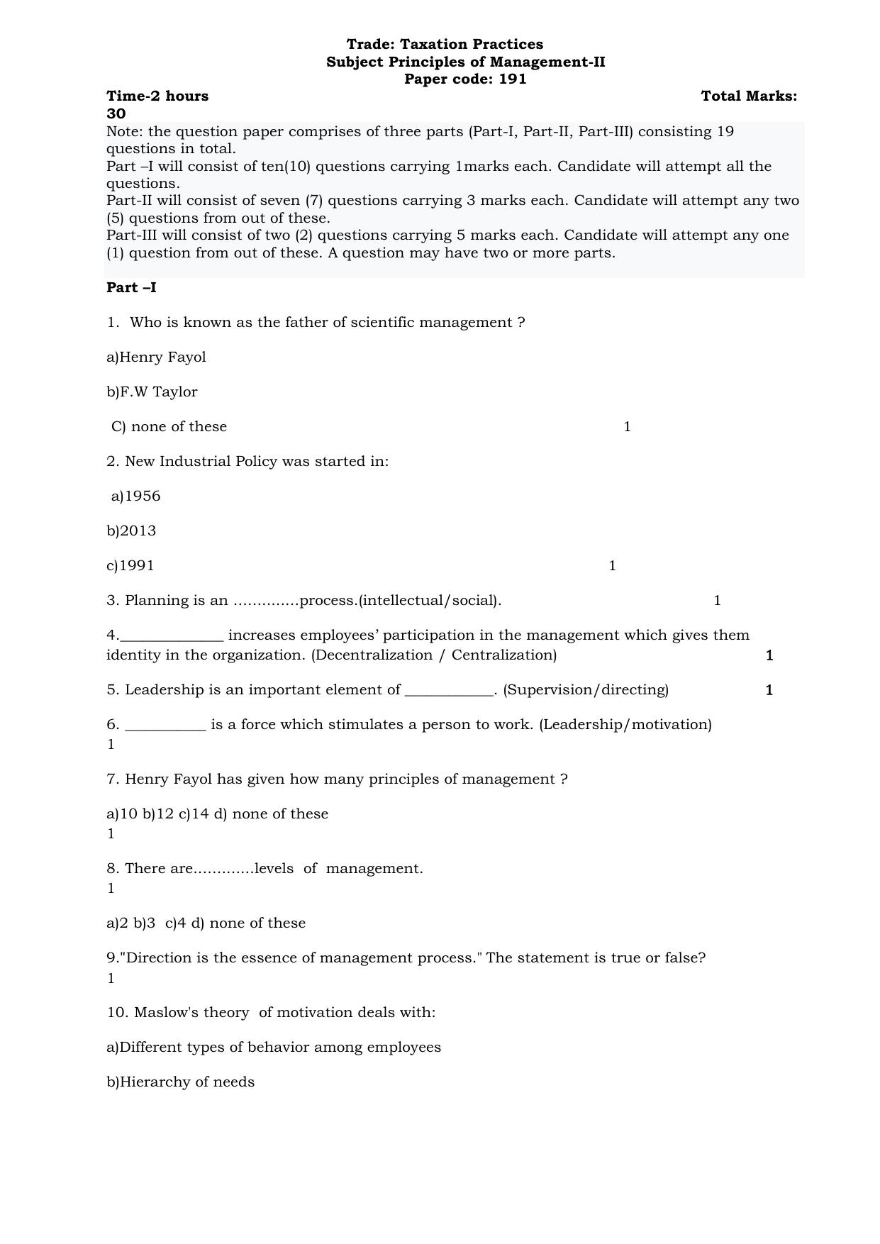 PSEB Class 12 Texation practice (Vocational Stream) Model Papers 2025 - Page 1