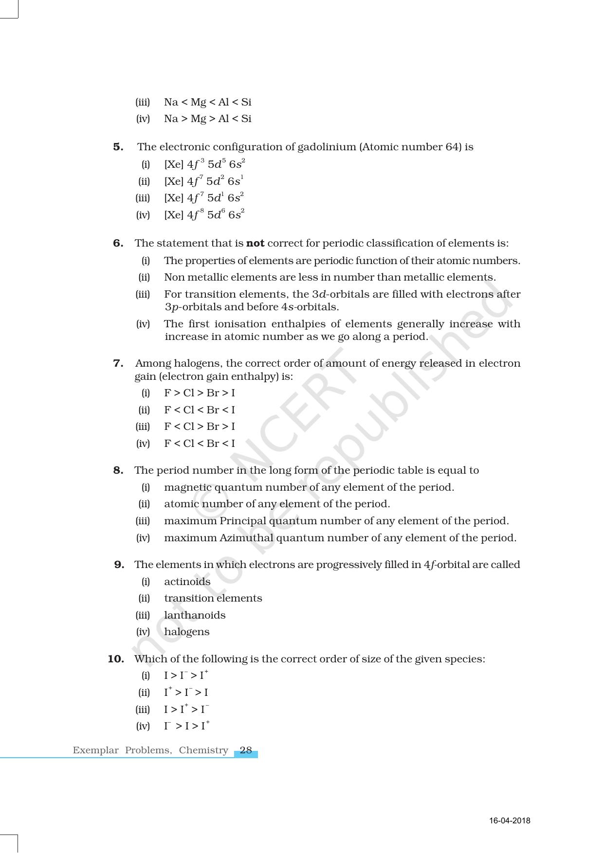 NCERT Exemplar Book for Class 11 Chemistry: Chapter 3 Classification of Elements and Periodicity in Properties - Page 2