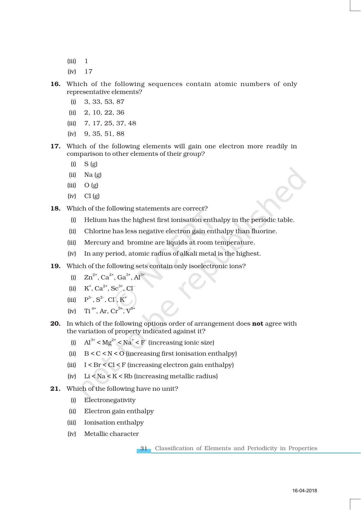 NCERT Exemplar Book for Class 11 Chemistry: Chapter 3 Classification of Elements and Periodicity in Properties - Page 5