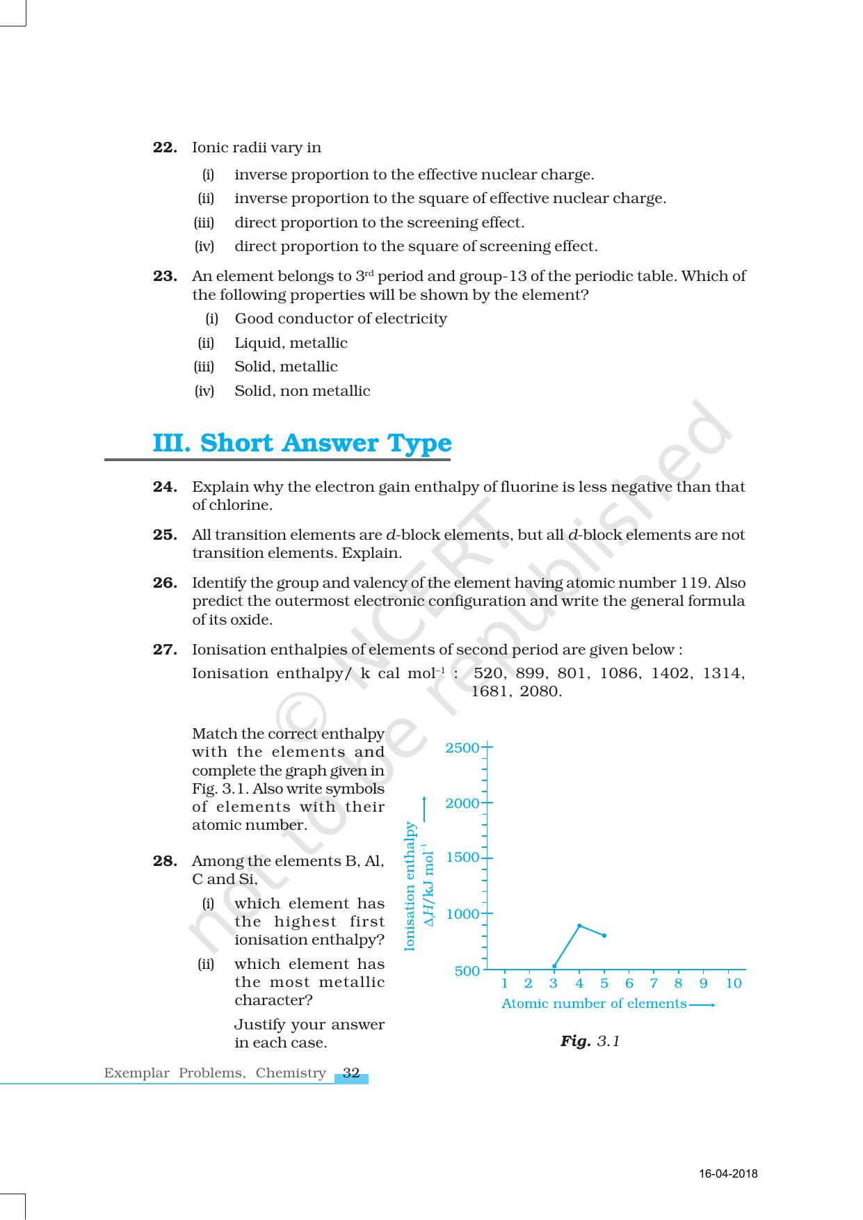 NCERT Exemplar Book for Class 11 Chemistry: Chapter 3 Classification of Elements and Periodicity in Properties - Page 6
