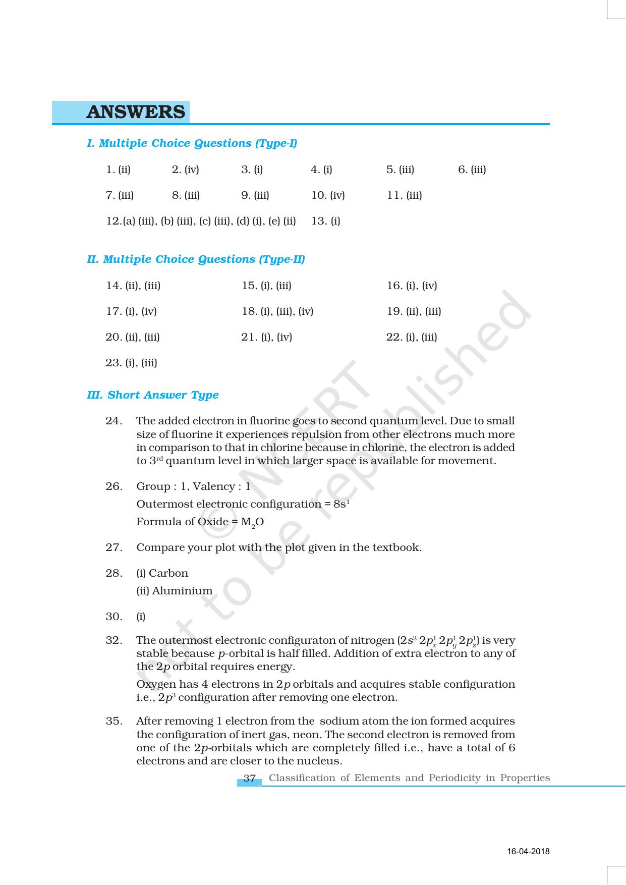 NCERT Exemplar Book for Class 11 Chemistry: Chapter 3 Classification of Elements and Periodicity in Properties - Page 11