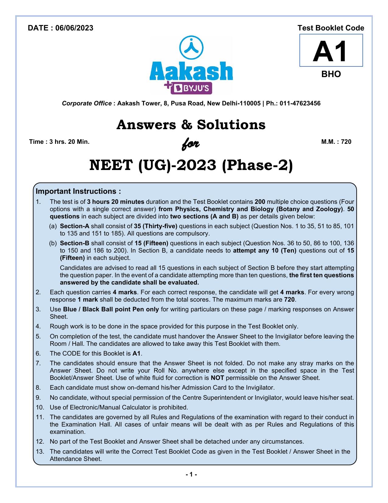 NEET 2023 Question Paper A1 - Page 1