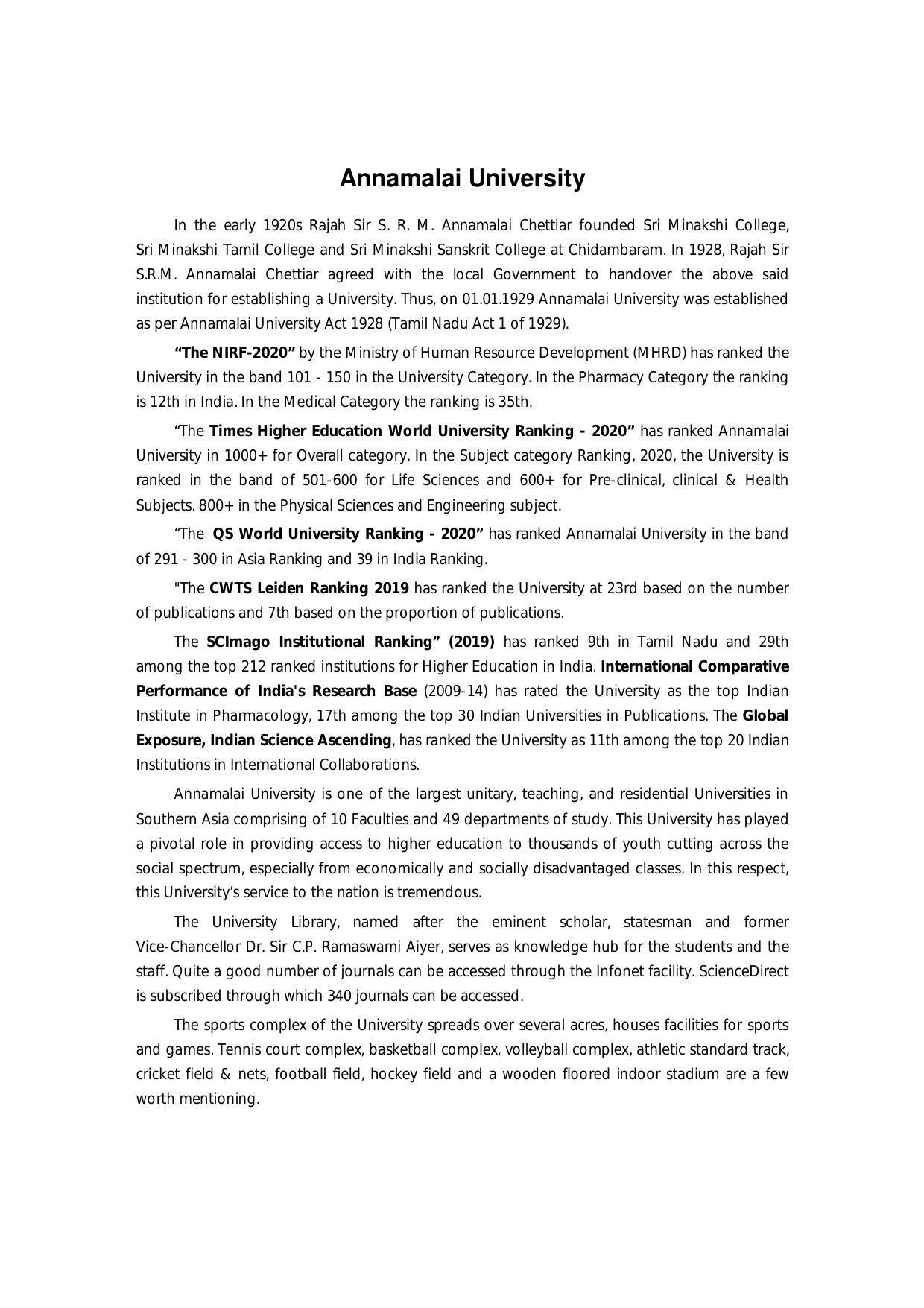 Annamalai University, Annamalai Nagar Mining Engineering Prospectus 2021-22 - Page 2