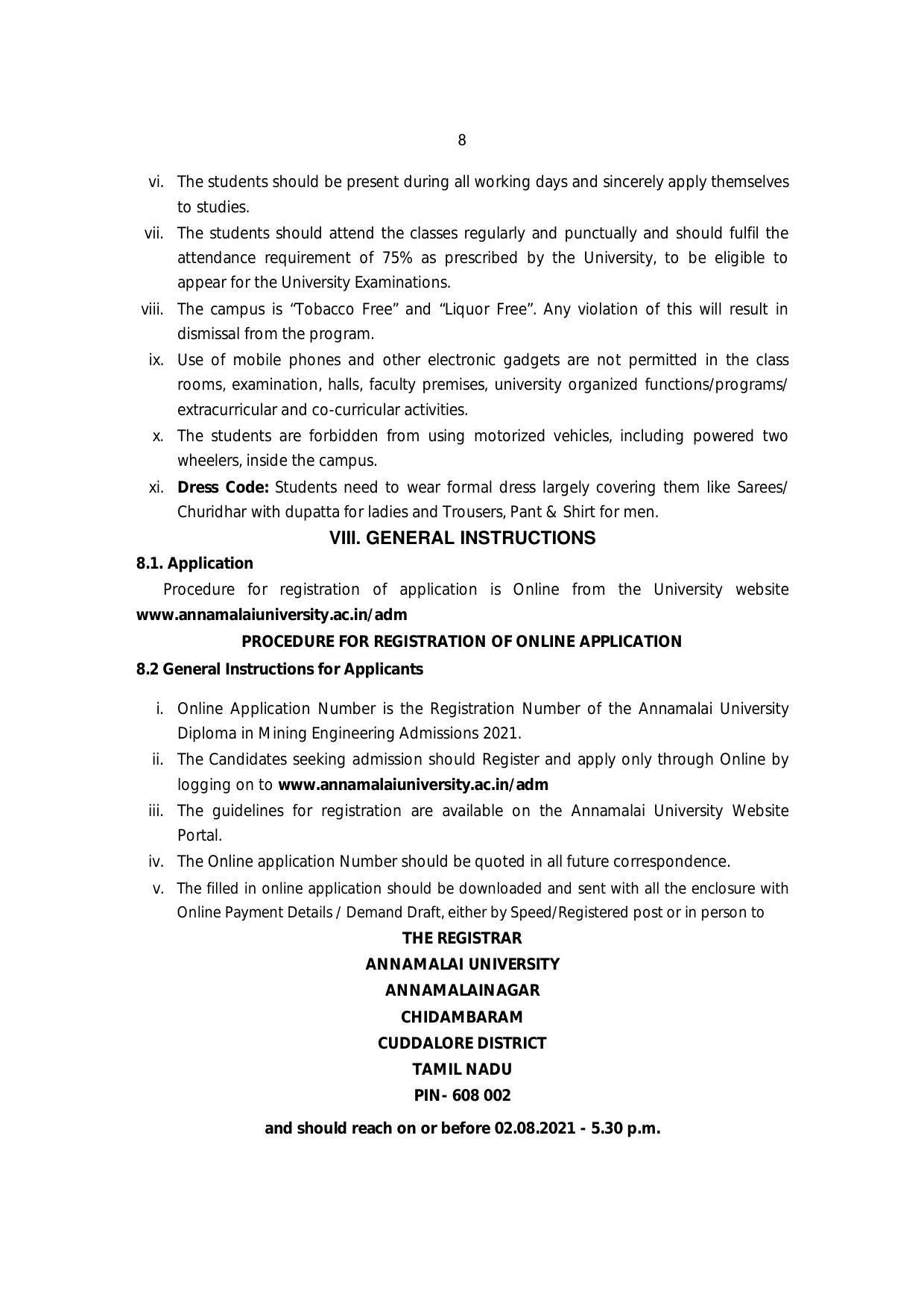 Annamalai University, Annamalai Nagar Mining Engineering Prospectus 2021-22 - Page 11