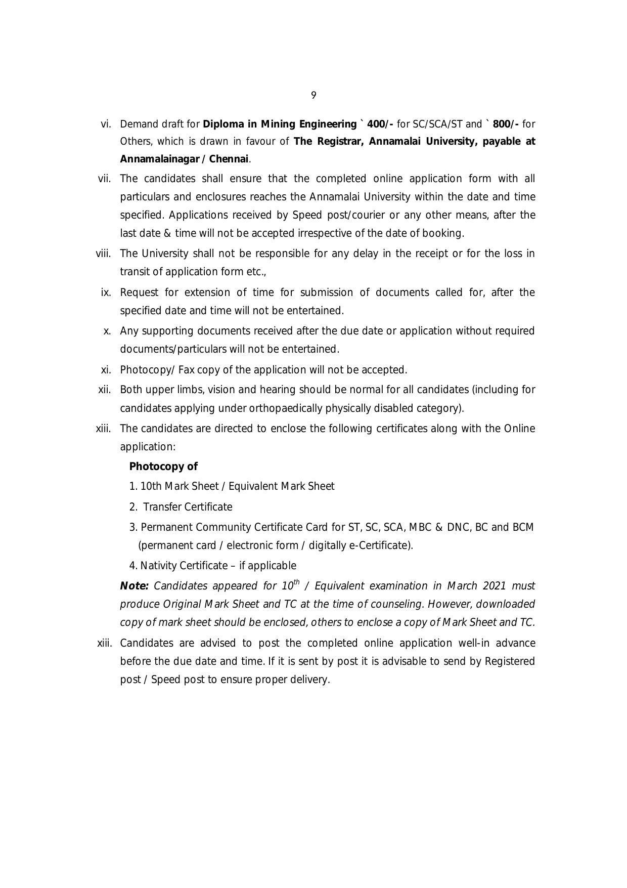 Annamalai University, Annamalai Nagar Mining Engineering Prospectus 2021-22 - Page 12