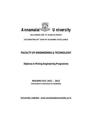 Annamalai University, Annamalai Nagar Mining Engineering Prospectus 2021-22