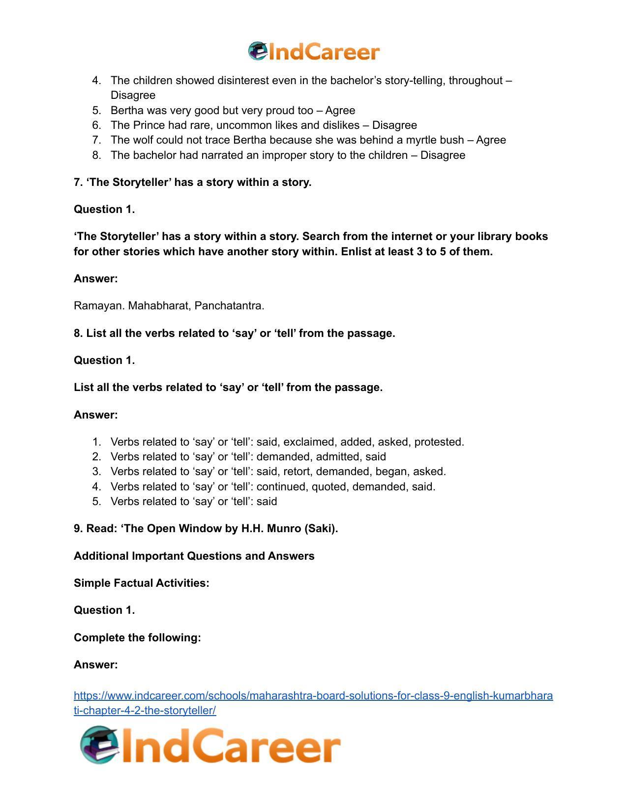 Maharashtra Board Solutions for Class 9- English Kumarbharati: Chapter 4.2- The Storyteller - Page 11
