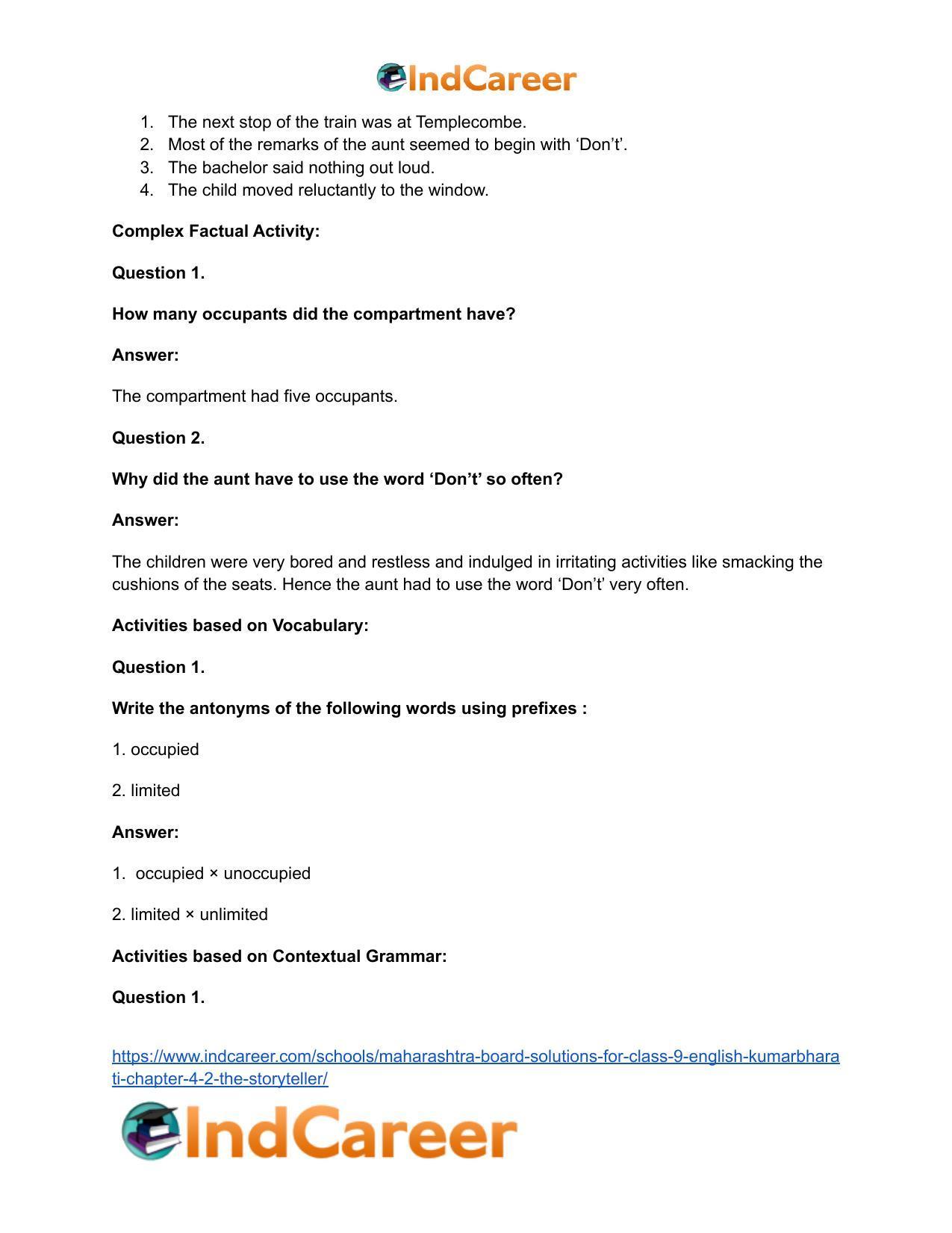Maharashtra Board Solutions for Class 9- English Kumarbharati: Chapter 4.2- The Storyteller - Page 12