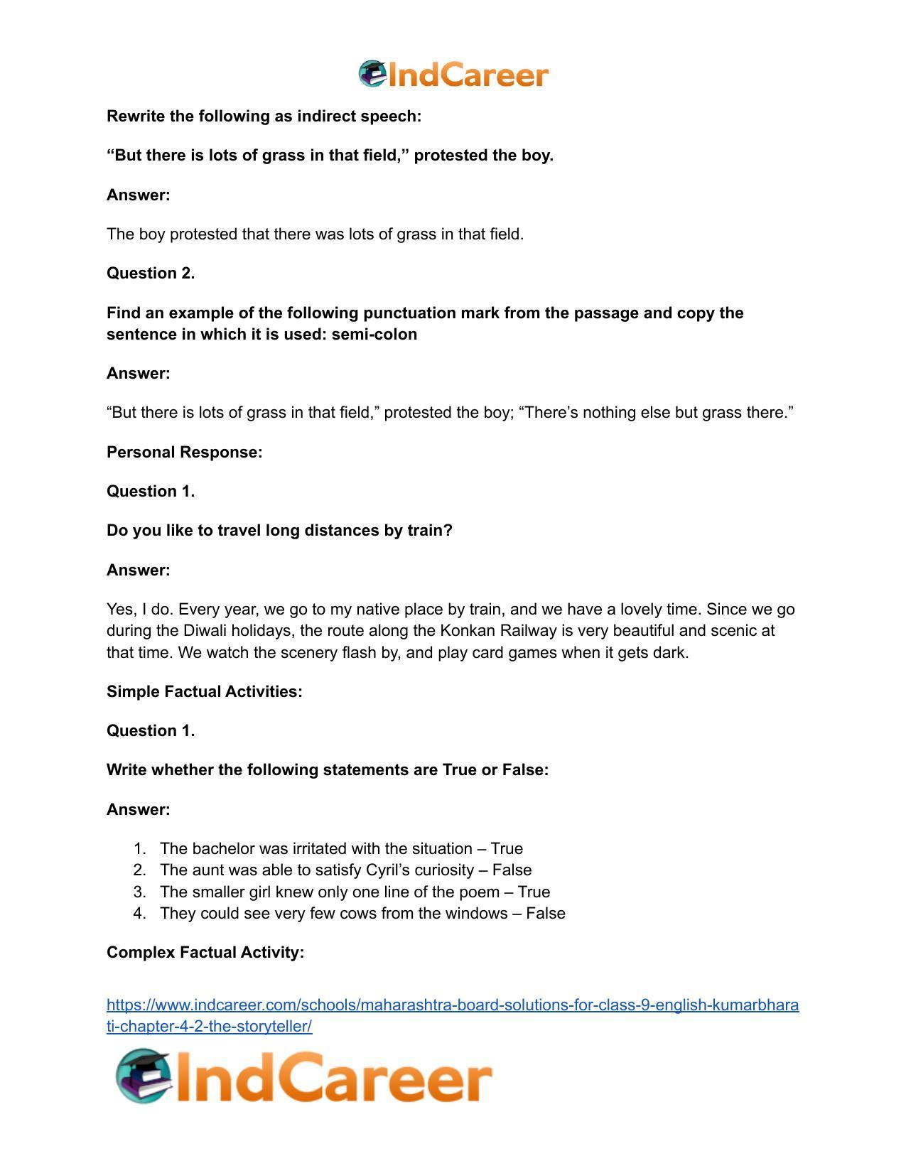 Maharashtra Board Solutions for Class 9- English Kumarbharati: Chapter 4.2- The Storyteller - Page 13