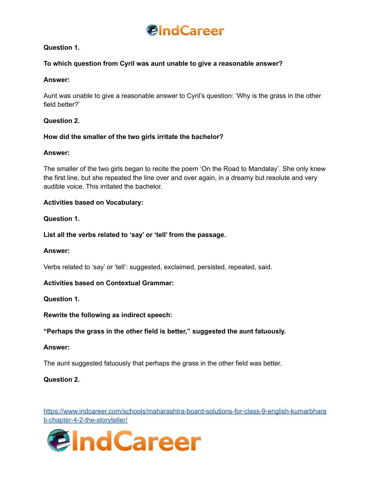 Maharashtra Board Solutions for Class 9- English Kumarbharati: Chapter 4.2- The Storyteller - Page 14