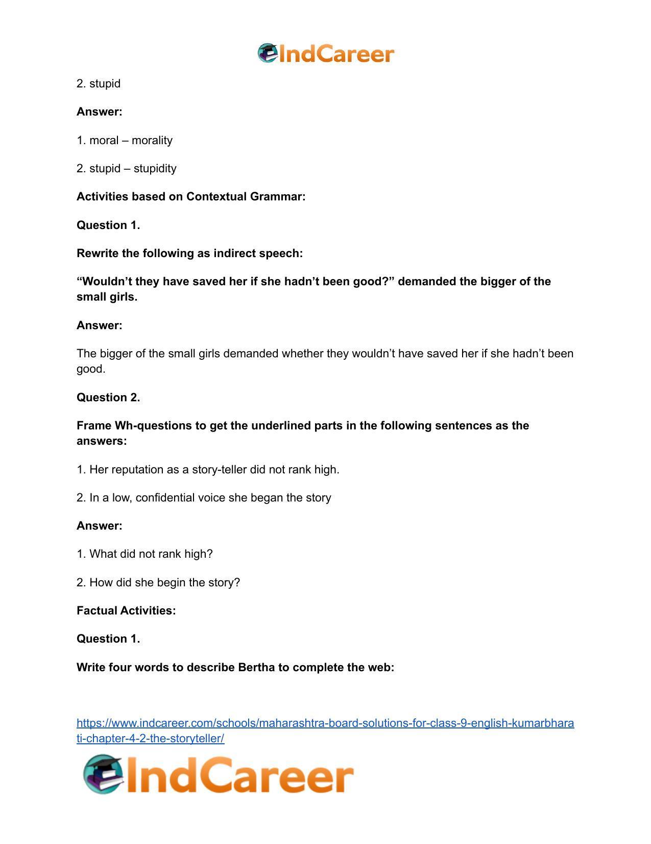 Maharashtra Board Solutions for Class 9- English Kumarbharati: Chapter 4.2- The Storyteller - Page 17