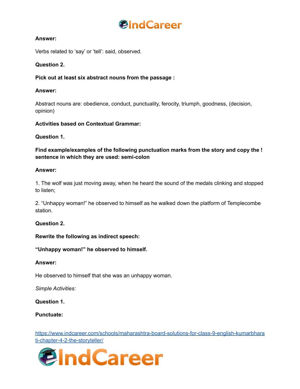 Maharashtra Board Solutions for Class 9- English Kumarbharati: Chapter 4.2- The Storyteller - Page 32
