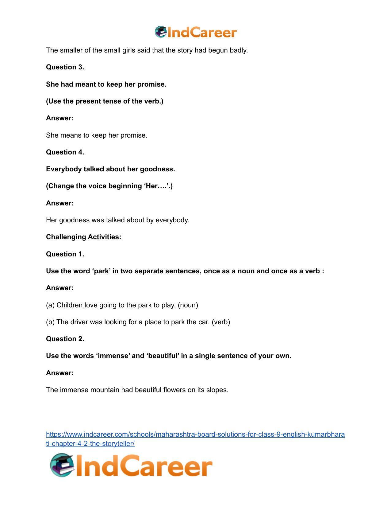 Maharashtra Board Solutions for Class 9- English Kumarbharati: Chapter 4.2- The Storyteller - Page 35
