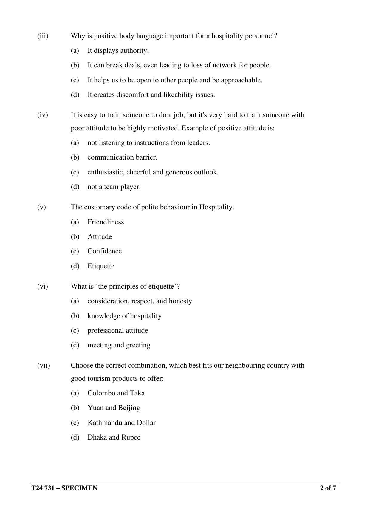 ICSE Class 10 2024 HOSPITALITY MANAGEMENT Sample Paper - Page 2