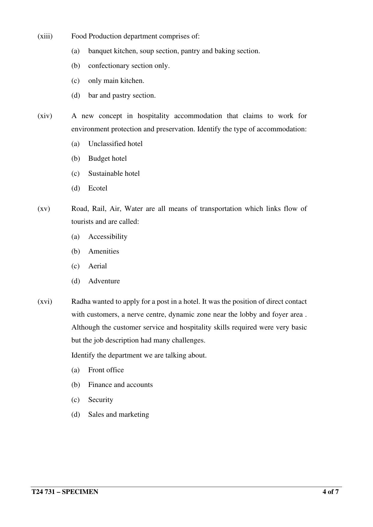 ICSE Class 10 2024 HOSPITALITY MANAGEMENT Sample Paper - Page 4