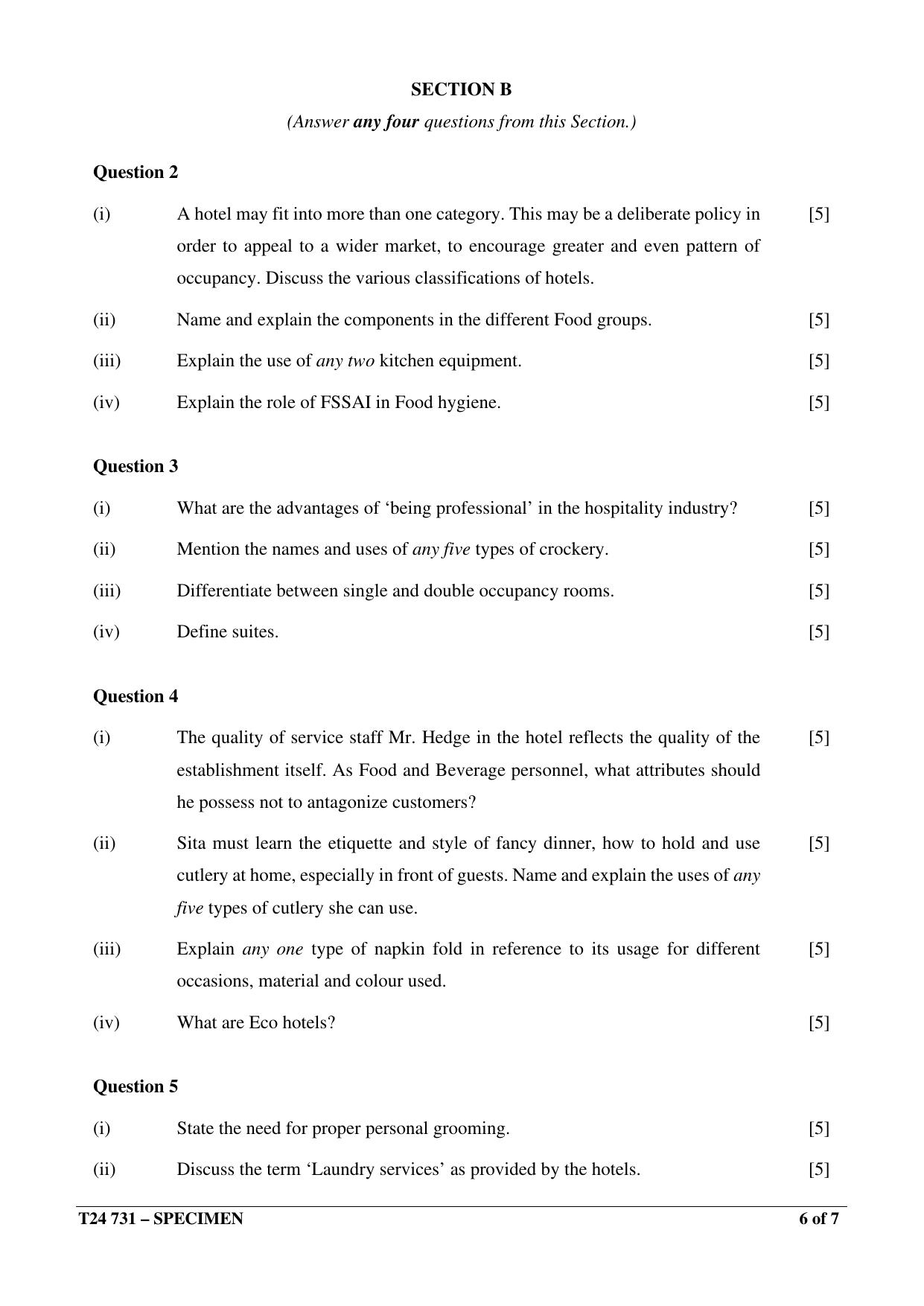 ICSE Class 10 2024 HOSPITALITY MANAGEMENT Sample Paper - Page 6