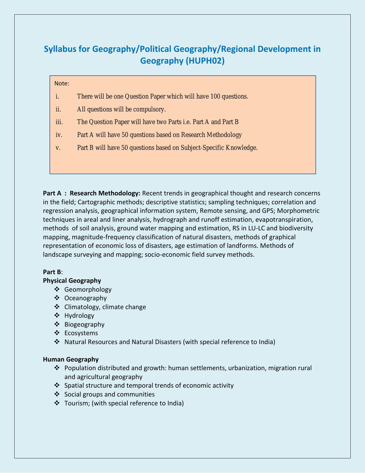 NTA PhD Entrance Exam Geography/Political Geography/Regional Development Geography Syllabus - Page 1