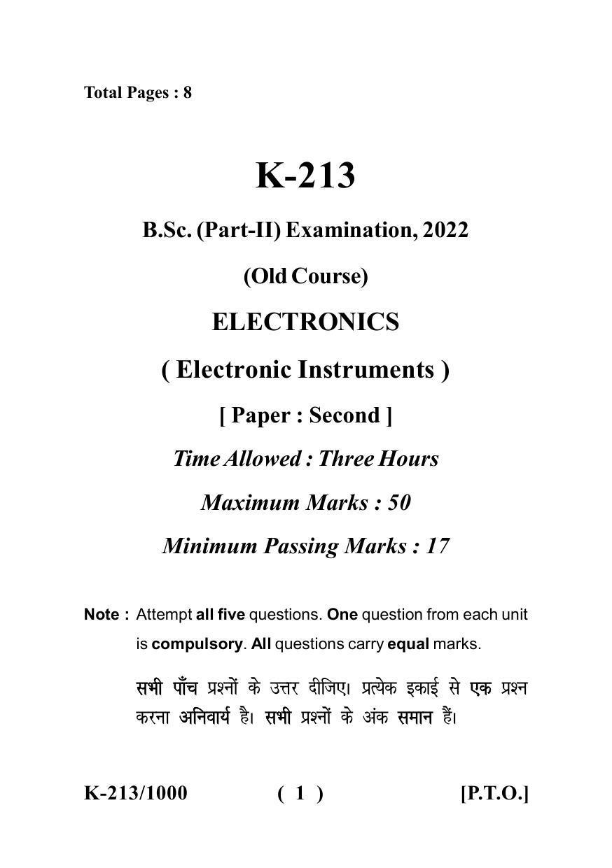 Sarguja University Question Paper - 2022 : B.Sc -II (Old) Electronics Paper - II - Page 1
