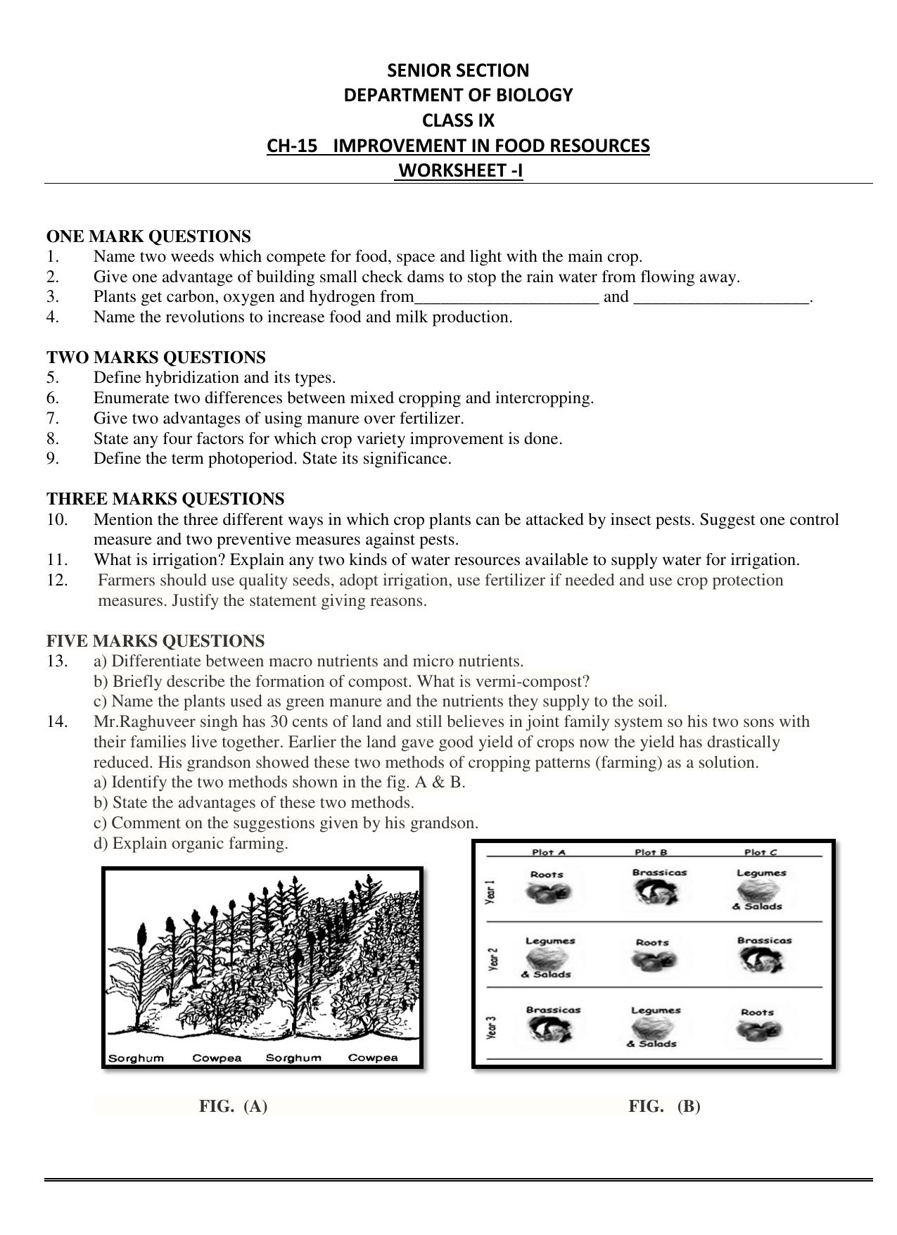 CBSE Worksheets for Class 9 Science Improvement in Food Resources Assignment 1 - Page 1