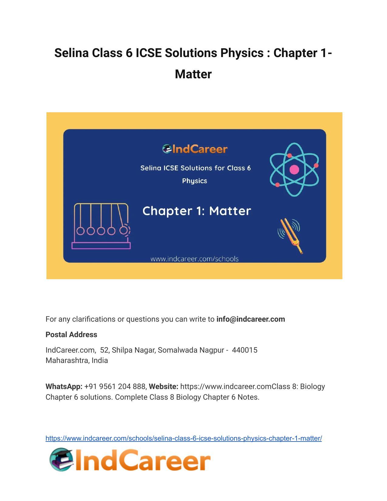 Selina Class 6 ICSE Solutions Physics : Chapter 1- Matter - Page 1