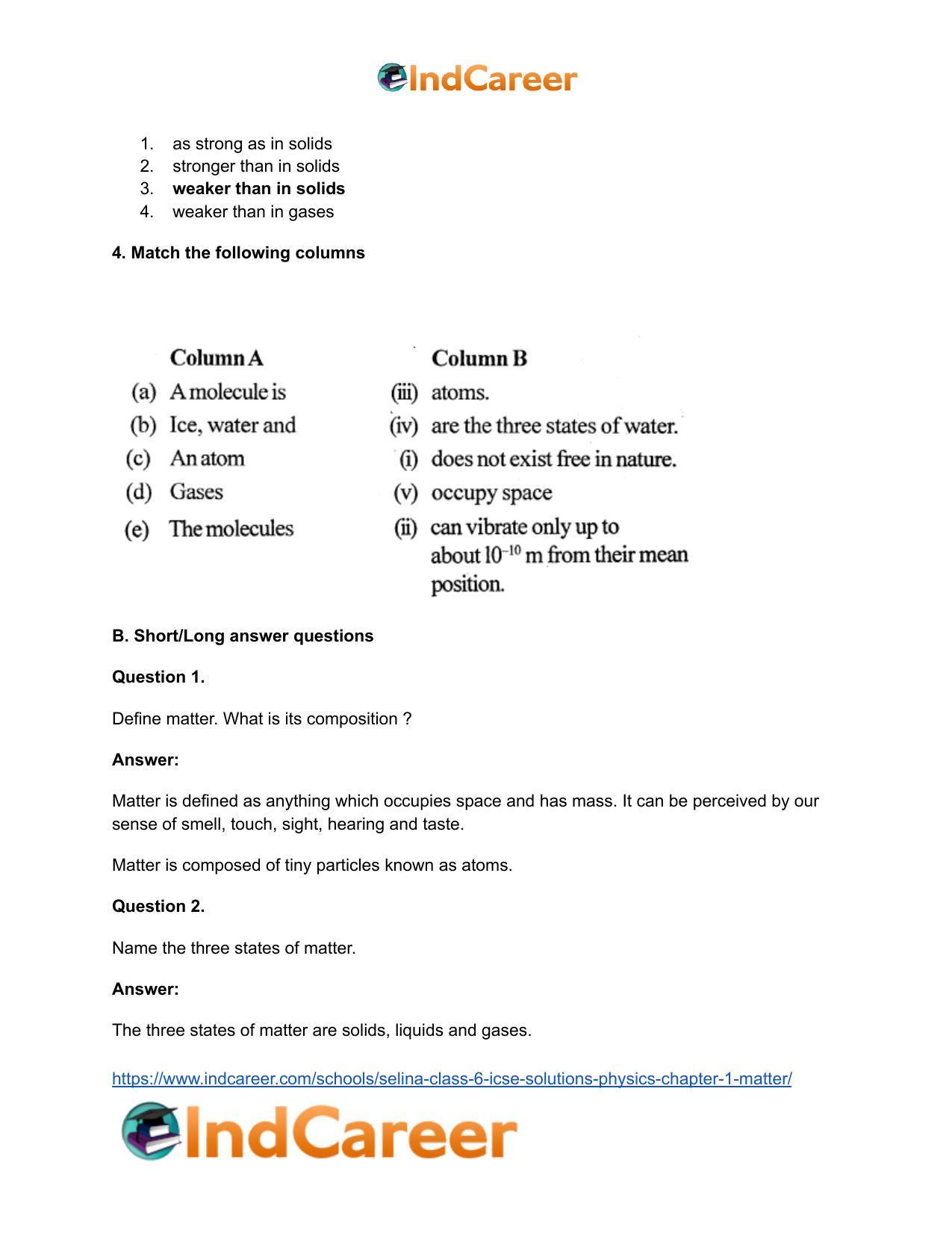 Selina Class 6 ICSE Solutions Physics : Chapter 1- Matter - Page 4