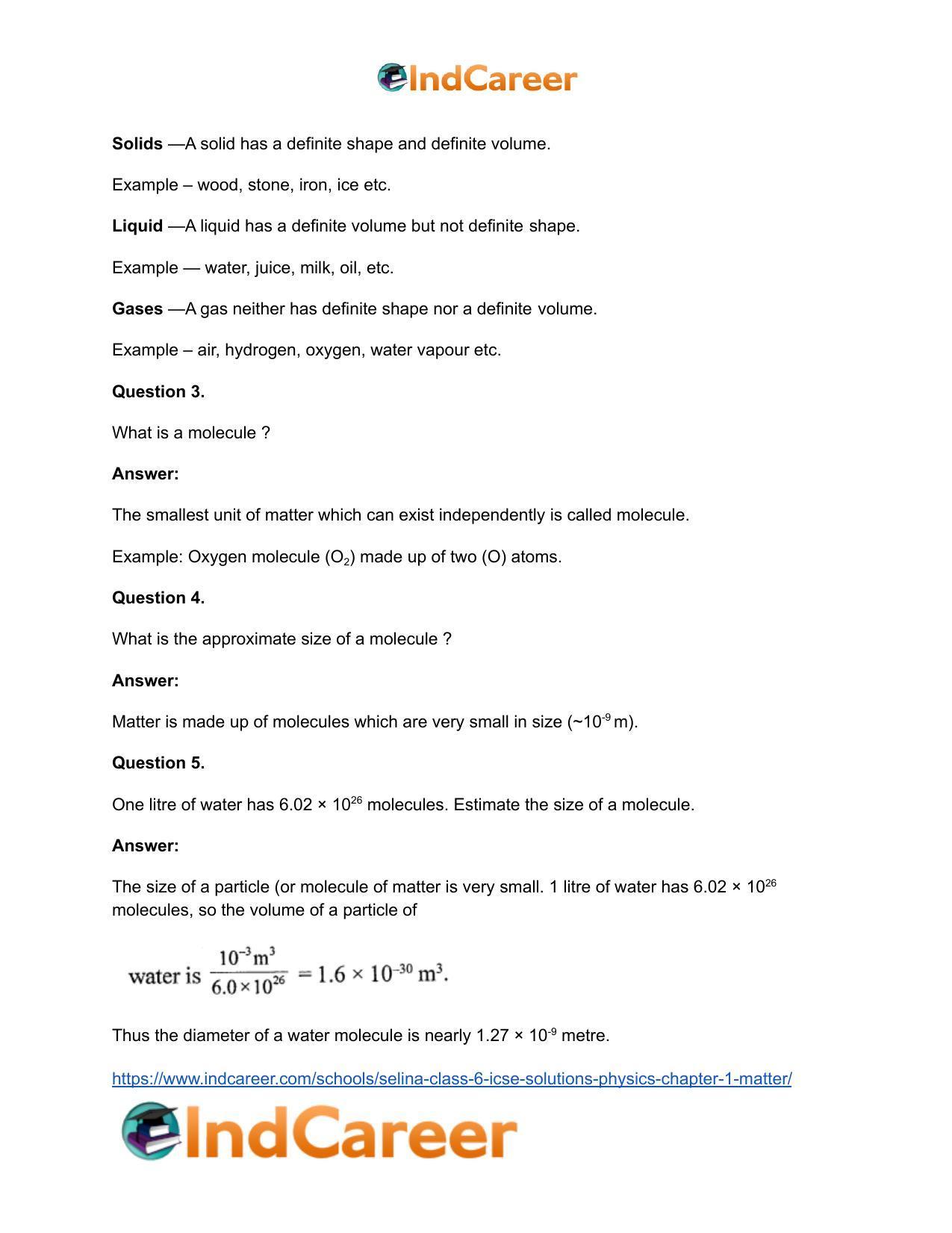 Selina Class 6 ICSE Solutions Physics : Chapter 1- Matter - Page 5