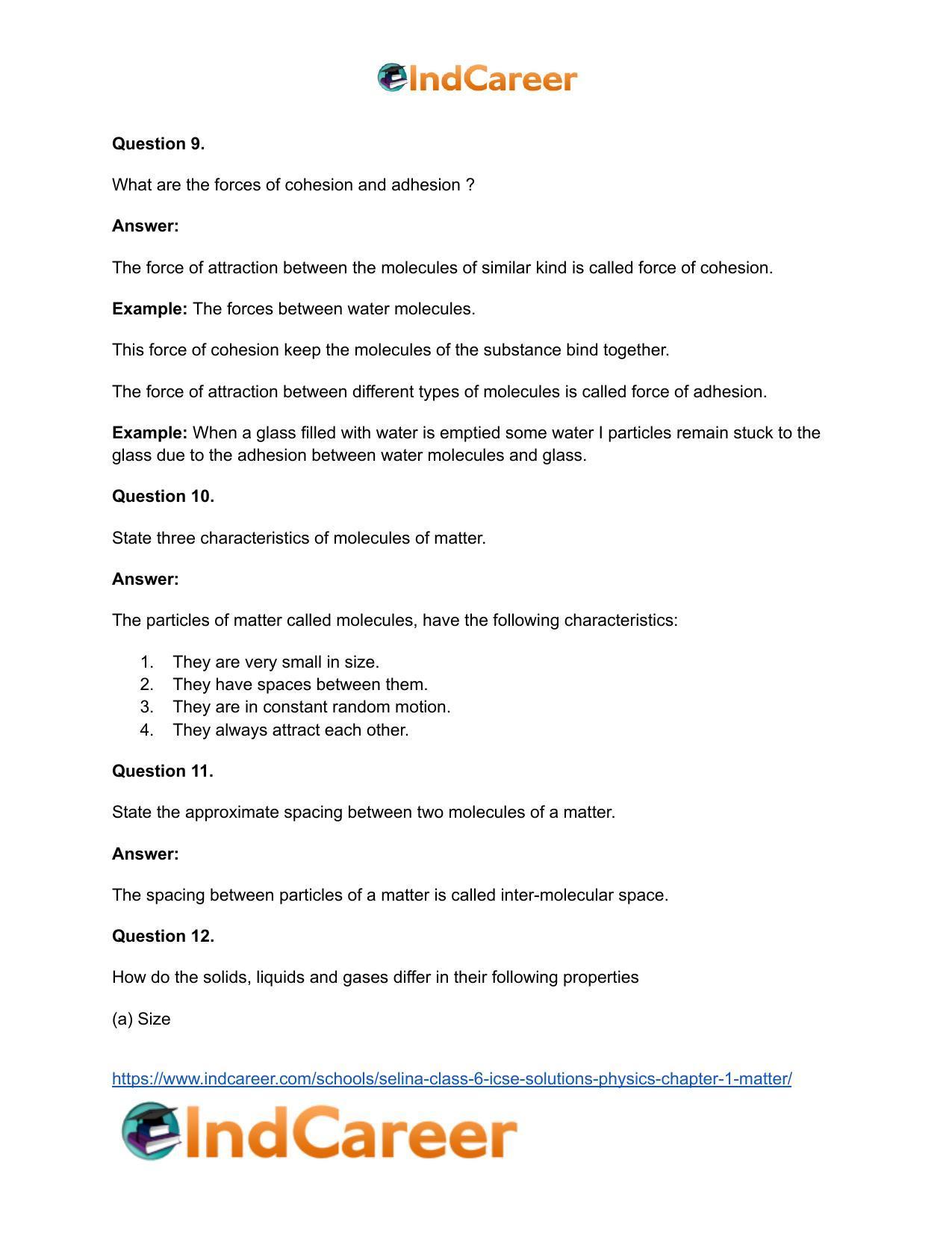 Selina Class 6 ICSE Solutions Physics : Chapter 1- Matter - Page 7