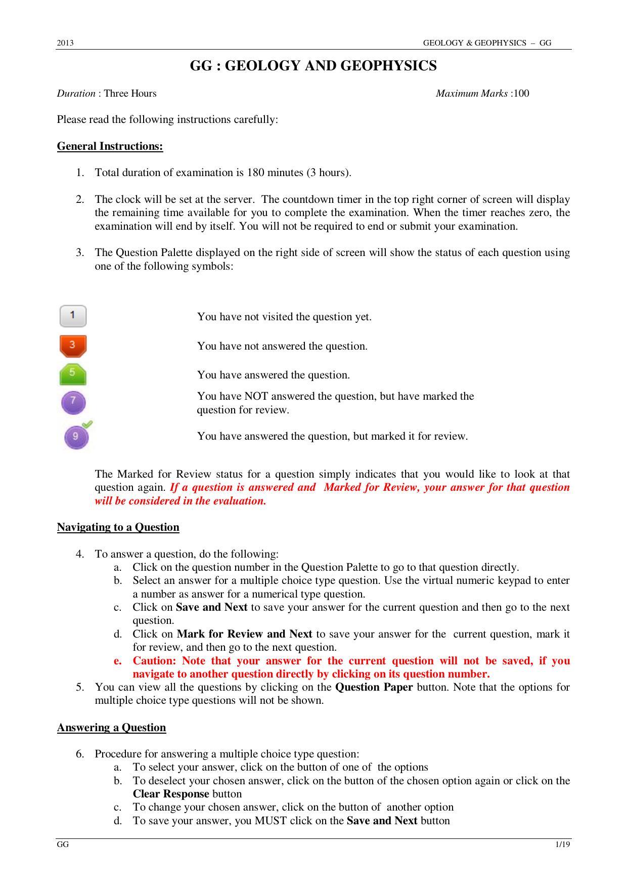 GATE 2013 Geology and Geophysics (GG) Question Paper with Answer Key - Page 1
