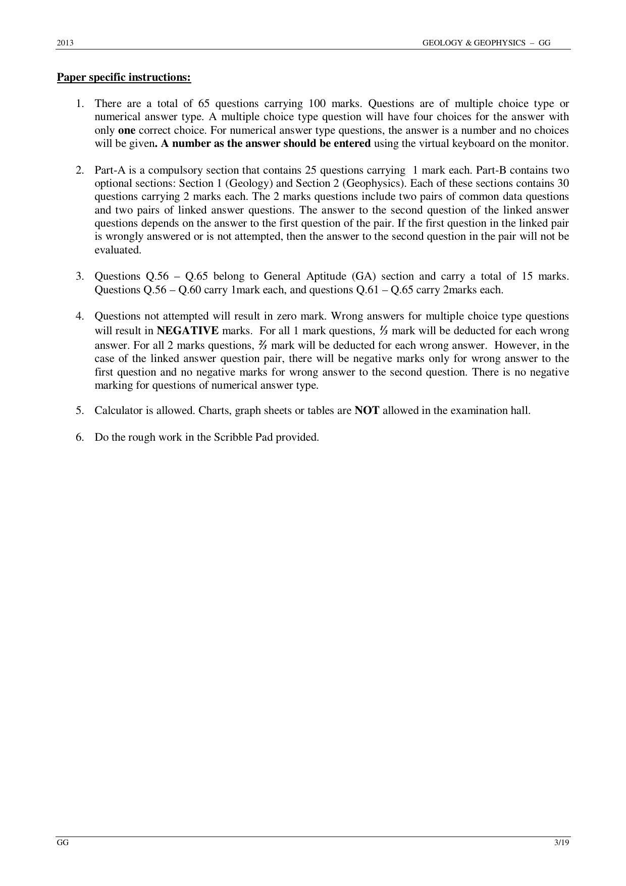GATE 2013 Geology and Geophysics (GG) Question Paper with Answer Key - Page 3