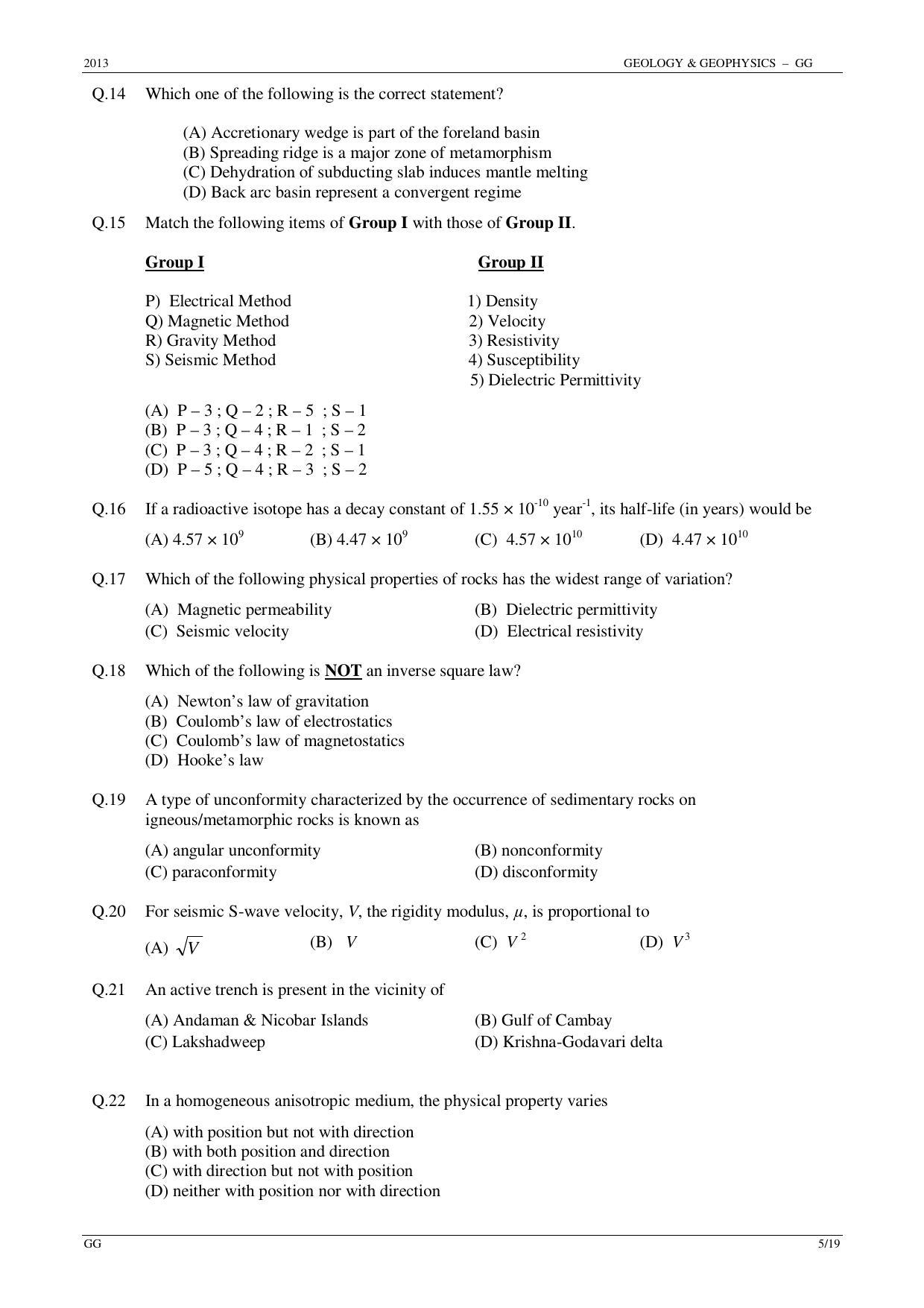 GATE 2013 Geology and Geophysics (GG) Question Paper with Answer Key - Page 5